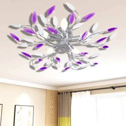 Lampada da Soffitto Bianco e Viola in Cristalli Acrilici 5 E14 - VIDAXL en oferta