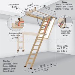 Scala Expert - F. Scala retrattile in legno - Altezza soffitto massima 2.80m - Dimensioni foro : 70x140cm precio