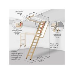 Scala Expert - B. Scala retrattile in legno - Dimensioni del foro : 70x130cm características