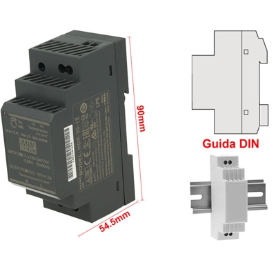 HDR-30-12 Trasformatore Rotaia Industriale 12V 24W 2A Barra Guida DIN Rail Power Supply Universale - Meanwell