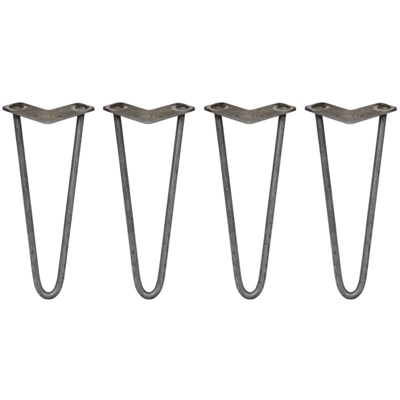 SKISKI LEGS - 4 Gambe per Tavolo a Forcina 30,5cm 2 Rebbi in Acciaio Colore Naturale Spessore 12mm