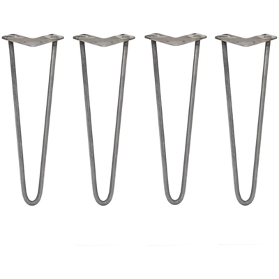 SKISKI LEGS - 4 Gambe per Tavolo a Forcina 40,6cm 2 Rebbi in Acciaio Colore Naturale Spessore 12mm