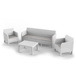 Set Matilde 5 posti + tavolino e cuscino anti-uv, color bianco. Dim. cm 187x65x75h Sofa, cm 65x65x75h Poltrona (x2), cm 76x59x41h Tavolino - TOOMAX precio