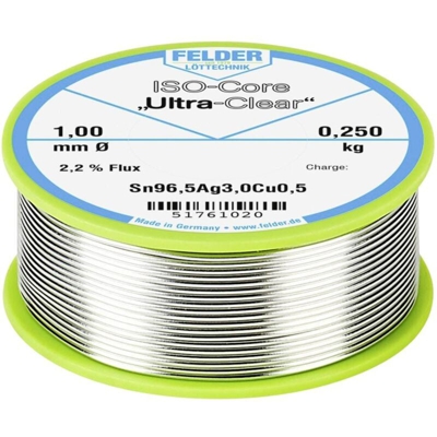 ISO-Core Ultra Clear SAC305 Stagno per saldatura Bobina Sn96.5Ag3Cu0.5 0.250 kg 1 mm - Felder Löttechnik