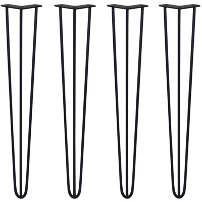 SKISKI LEGS - 4 Gambe per Tavolo a Forcina 71cm 3 Rebbi in Acciaio Nero Spessore 10mm