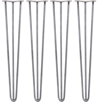 SKISKI LEGS - 4 Gambe per Tavolo a Forcina 71cm 3 Rebbi in Acciaio Colore Naturale Spessore 12mm