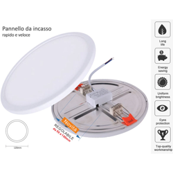 Ledlux - Faretto Pannello Led Da Incasso Rotondo 8W Bianco Neutro Diametro 120mm Foro Adattabile Da 50mm a 100mm características