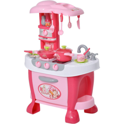 Giocattolo per bambini 3-6 anni Set da Cucina con accessori inclusi, Rosa Bianco, in PP - Homcom en oferta
