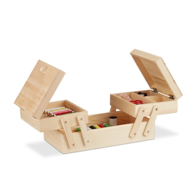 Scatola da Cucito in Legno, 5 Scomparti, Pieghevole, Vuota, Manici, Aspetto Naturale, 12x26x15,5 cm, naturale - RELAXDAYS