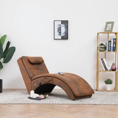 Sdraio Massaggiante con Cuscino Marrone Similpelle Scamosciata - ASUPERMALL