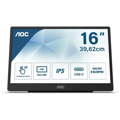 Monitor 15.6'' LED IPS Touch Screen 16T2 1920x1080 Full HD Tempo di Risposta 4 ms