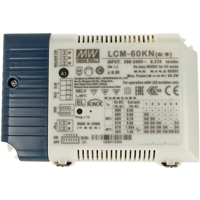 LCM-60KN Led Driver CC 60W Dimmerabile KNX Konnex e Pulsante NO Corrente Costante Selezionabile 500/600/700/900/1050/1400mA - Meanwell