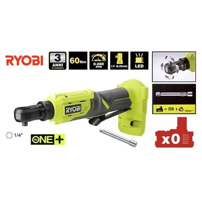 CHIAVE AVVITATORE REVERSIBILE DA 1/4 - 60 Nm A BATTERIA 18V (BATT.ESCLUSA) RYOBI