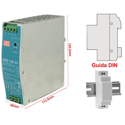 EDR-150-24 Trasformatore Rotaia Industriale 24V 156W 6,5A Barra Guida DIN Rail Power Supply Universale - Meanwell