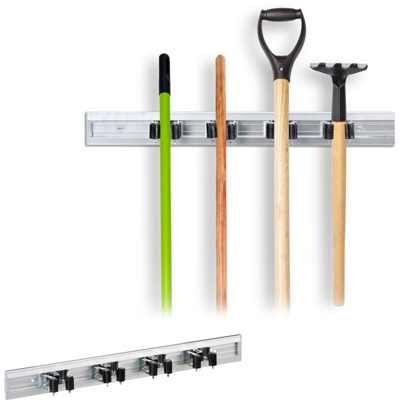 Relaxdays - Set da 2x Porta Utensili da Parete Porta Attrezzi per Giardino Porta Scope Barra Metallica in Alluminio Color Argento
