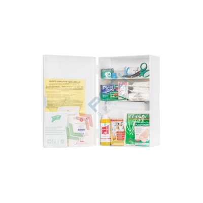 Pack Services - Armadietto pronto soccorso in plastica, contenuto maggiorato, D.M. 388 e D.L. 81, Allegato 2, fino a 2 lavoratori (Contenuto
