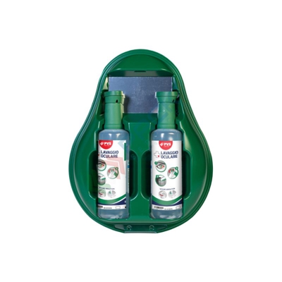 Pack Services - Stazione lavaggio oculare d'emergenza con 2 flaconi di soluzione salina sterile monouso da 500 ml