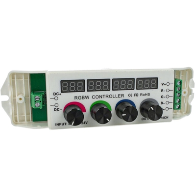 Centralina RGBW Led Dimmer PWM Controller Modulo Manuale Con Manopole e Display 4 Canali 12V 24V 5AX4 - LEDLUX