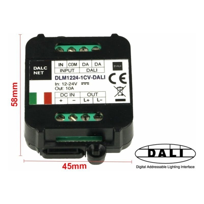 Dalcnet DLM1224-1CV-DALI Led Dimmer Bus DALI 12V 24V 10A Pulsante N.O. 0/1-10V Potenziometro