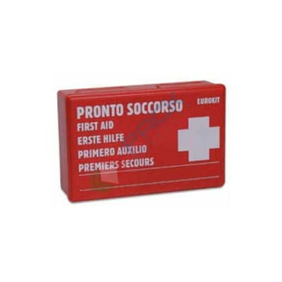 Astuccio pronto soccorso vuoto in plastica con 2 clips di chiusura a scatto, colore rosso - PACK SERVICES