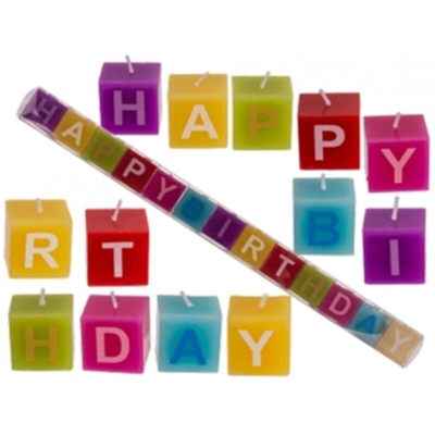 LGV - Set 13 PZ Candele Colorate Quadrate Con Scritta Happy Birthday Candela Colorata