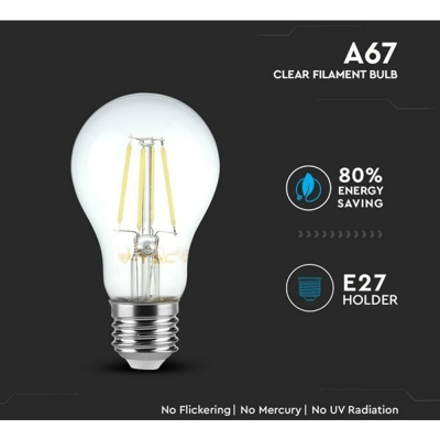 lampada led filamento e27 goccia a60 trasparente 8w luce calda tipo 4407 - V-TAC