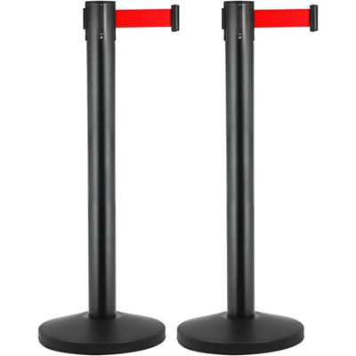 PrimeMatik - Palo separatore 2 pezzi nero con 5 m di nastro estensibile 350 x 76 x 910 mm