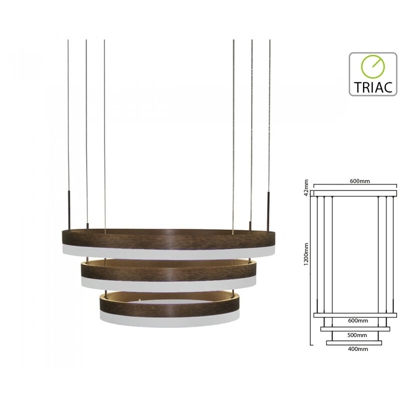 Lampada Led A Sospensione Rotonda Colore Caffe Marrone Tripli Anelli Diametro 600mm 500mm 400mm 3000K 80W Dimmerabile Triac Dimmer SKU-3991 - V-TAC