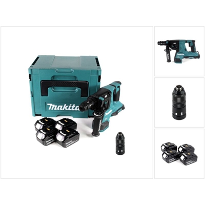 Makita DHR 281 G4J Tassellatore a batteria 2x 18 V / SDS-PLUS in valigetta Makpac + 4x Batterie BL 1860 B 6,0 Ah - senza caricabatterie