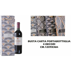 BUSTA REGALO CARTA CM.12X9X36h 4 DECORI X BOTTIGLIA - BIGHOUSE IT en oferta
