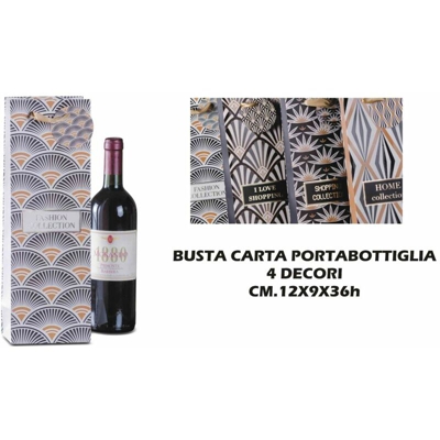 BUSTA REGALO CARTA CM.12X9X36h 4 DECORI X BOTTIGLIA - BIGHOUSE IT