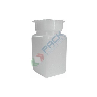 Bottiglia in plastica (PE), rettangolare a collo largo, capacità 100 ml, chiusura con tappo a vite e sottotappo (inclusi) (100 ml) - KARTELL LABWARE