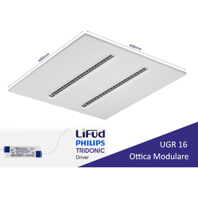 Pannello Led Con Ottica Modulare UGR 16 Bianco Caldo 2700K 30W 60X60cm 150LM/W Per Ufficio Enti Pubblici - LEDLUX