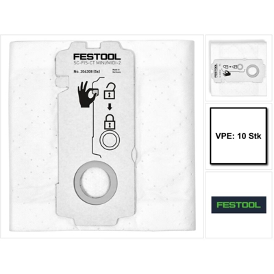 Festool SELFCLEAN Sacchetto filtro SC-FIS-CT MINI/MIDI-2/10 - 10 pezzi ( 204308 ) per CT MINI e CT MIDI dall'anno di costruzione 2019