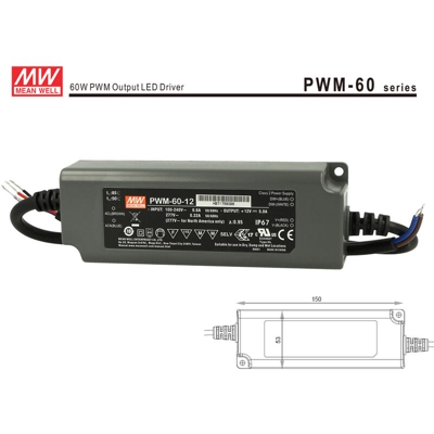 LEDLUX MW60D12 Alimentatore Led Meanwell PWM-60-12 Dimmerabile 60W 12V IP67 Dimming 3 in 1 0-10V 10V PWM Resistance