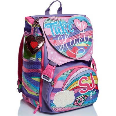 Zaino Cartella Scuola Estensibile per Ragazzi SJ Girl Pastel Rainbow - Seven