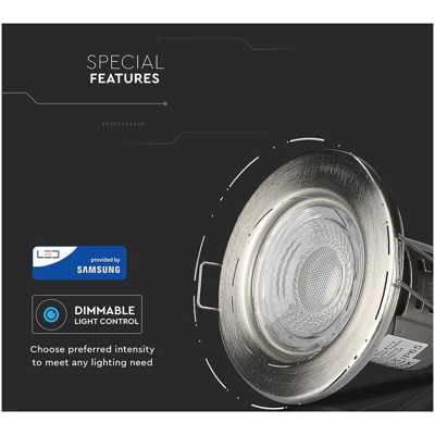faretto incasso dimmerabile chip samsung 220-240 volt 5 watt 60 mm CE IP65 bianco caldo fisso nichel satinato tondo tec 641883 - V-TAC