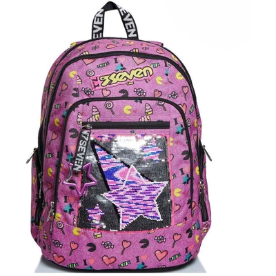 Zaino Cartella Scuola Advanced Starry Rainbow Rosa con Tasca Porta PC - Seven