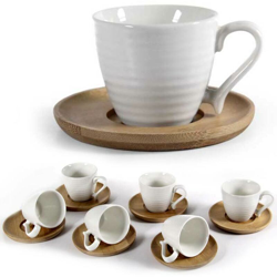 Servizio Set 6 Tazzine da Caffe Tazzina in Ceramica con Piattino Legno di Bambu - BAKAJI precio