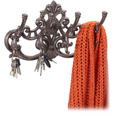 Appendiabiti da Parete Vintage, 4 Ganci Attaccapanni, Stile Rustico in Ghisa, HLP 20,5 x 34 x 12,5 cm, marrone - RELAXDAYS