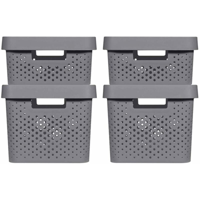 Set Contenitori con Coperchio Infinity 4 pz 11L+17L Antracite - Curver