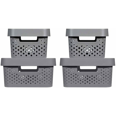 Set Contenitori con Coperchio Infinity 4 pz 4,5L+11L Antracite - Curver