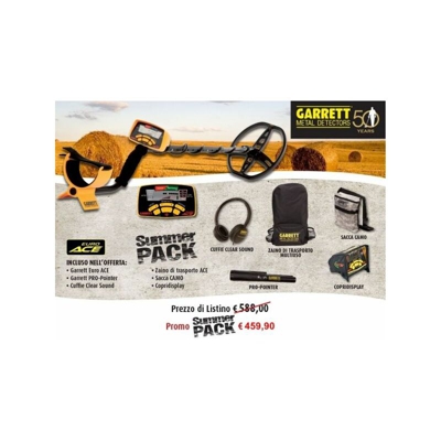 Metal detector cercametalli garrett euro ace + summer pack zaino pro-pointer