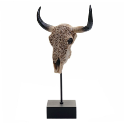 Decorazione da tavolo trofeo HWC-D30 poliresina teschio di toro 47x30x12cm - MENDLER precio