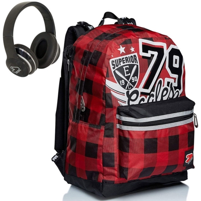 Zaino Scuola Ragazzi College The Double Face Reversibile con Cuffie Nero - Seven
