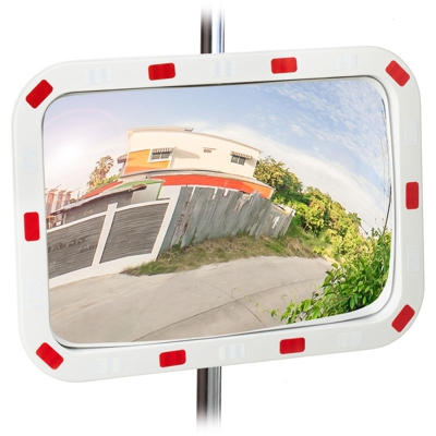 Specchio Convesso,HxL 60x40 cm, Resistente alle Intemperie,Infrangibile,Plastica ABS,Rettangolare,bianco/rosso - RELAXDAYS