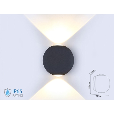 Lampada LED da Muro Sferica 6W Doppio Fascio Luminoso Colore Nero 3000K IP65 - V-tac