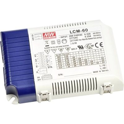 Mean Well LCM-60 Driver per LED Corrente costante 60 W 0.5 - 4.4 A 2 - 90 V/DC Circuito PFC, Protezione sovraccarico, d