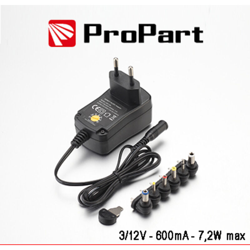 Propart - alimentatore universale 3-12 volt regolabile 7.2 watt 0,60A 220-240 volt CE nero lif peav312v600 precio