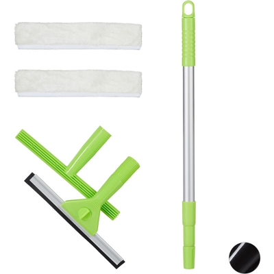 Lavavetri, Set Professionale 5 Pezzi, Tira & Asciuga Vetri, con Asta Telescopica Allungabile, verde - RELAXDAYS